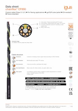 Technical data sheet chainflex® control cable CF890