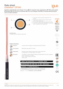 Technical data sheet chainflex® motor cable CF340