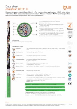 Technical data sheet chainflex® measuring system cable CF111.D